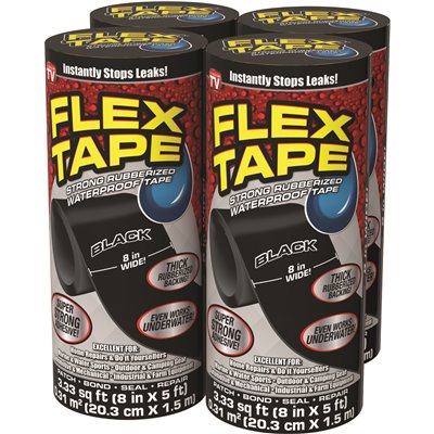 WTRPRF TAPE BLACK 8"X5' 4CS