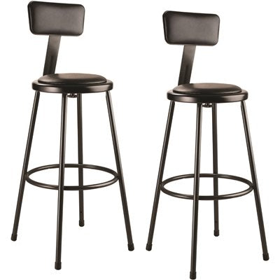 30"VYL STOOL W/BCKRT BLK 2PK